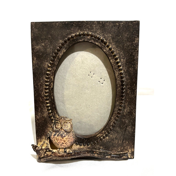 3D Owl Picture photo Frame oval Resin Stone Cabin Country Nature Shabby Chic - Picture 1 of 9